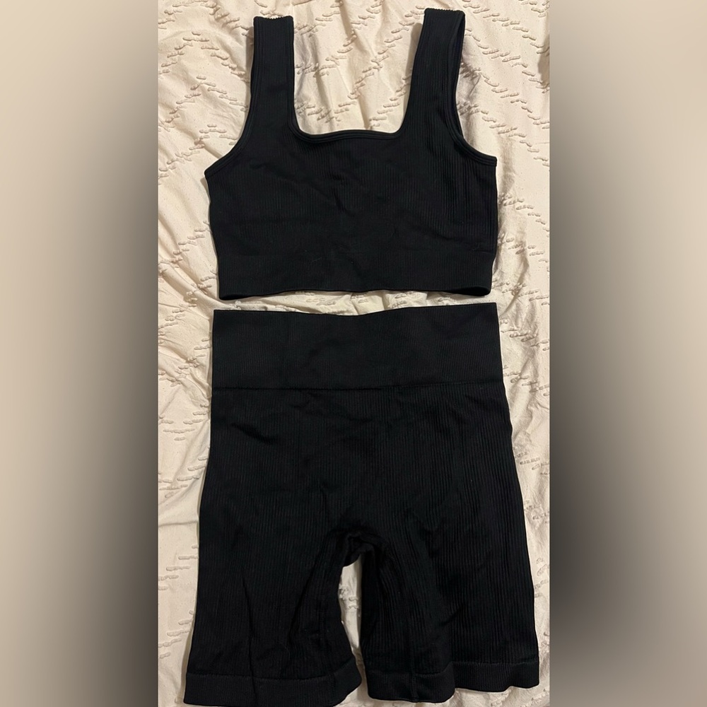 Bra With Biker Shorts Set Black Size M